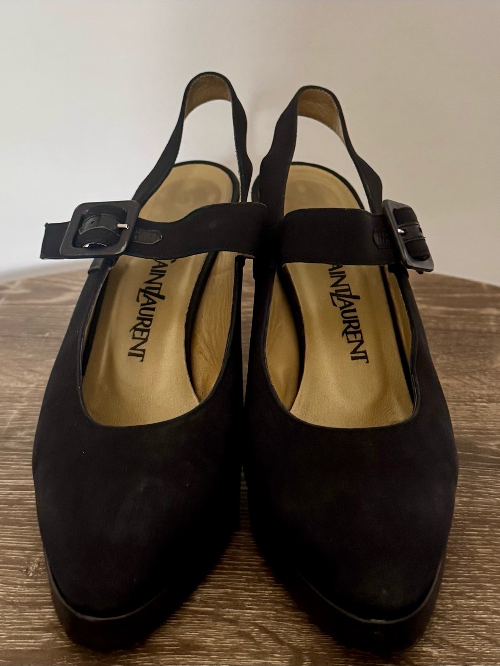 Vintage Yves Saint Laurent Black Suede Heels with Buckle - Picture 3 of 10